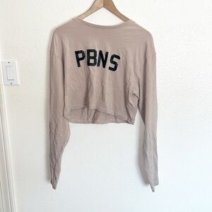 Alphalete Tan PBNS Long Sleeve Cotton Blend Lifestyle Fit Active Crop Tops